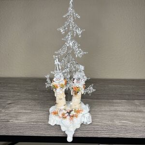 Roman Inc. Icy Tree Wood Snowman Stocking Holder 12 Inch Tall